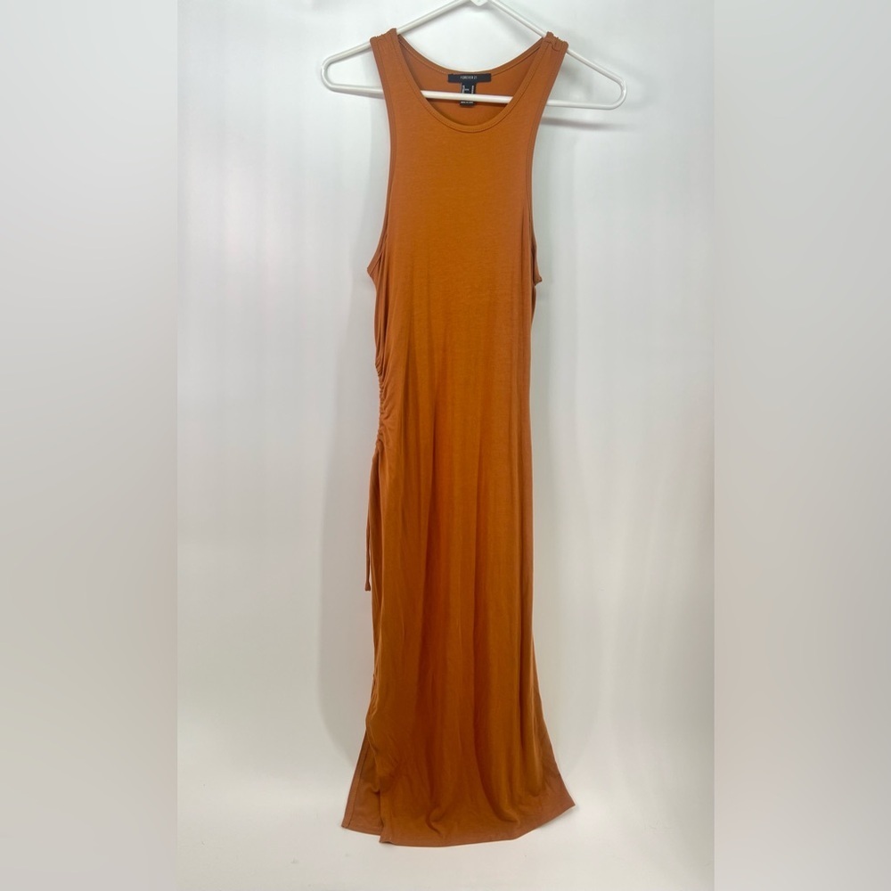 Forever 21 Tan Sleeveless Midi Dress Adjustable Side Cutout W/ Tie M Medium